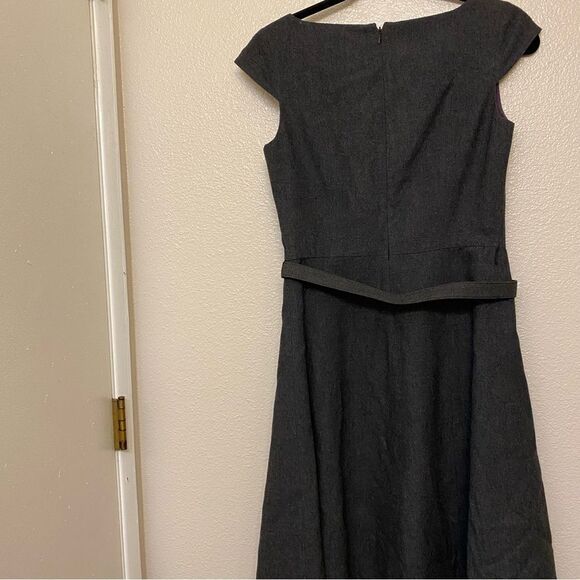 Isaac Mizrahi business office dress wool blend gray belted short cap sleeve-6 - Picture 8 of 14
